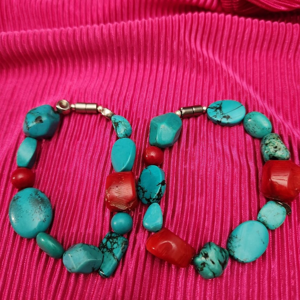 Pair of Bracelets Turquoise and RED